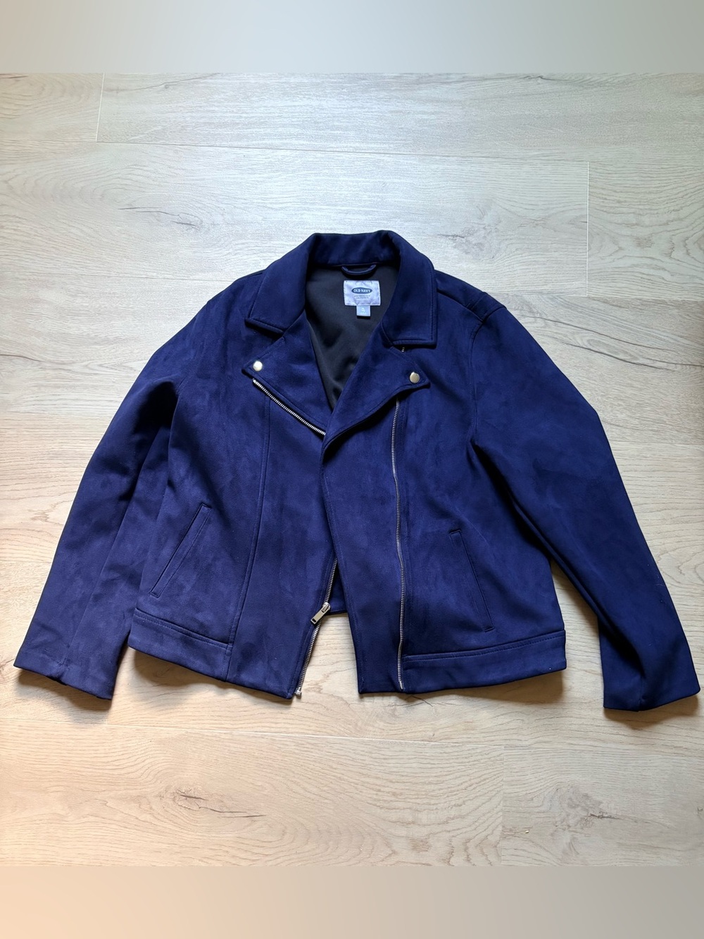 Old Navy Blue Faux Suede Moto Jacket Sz XL